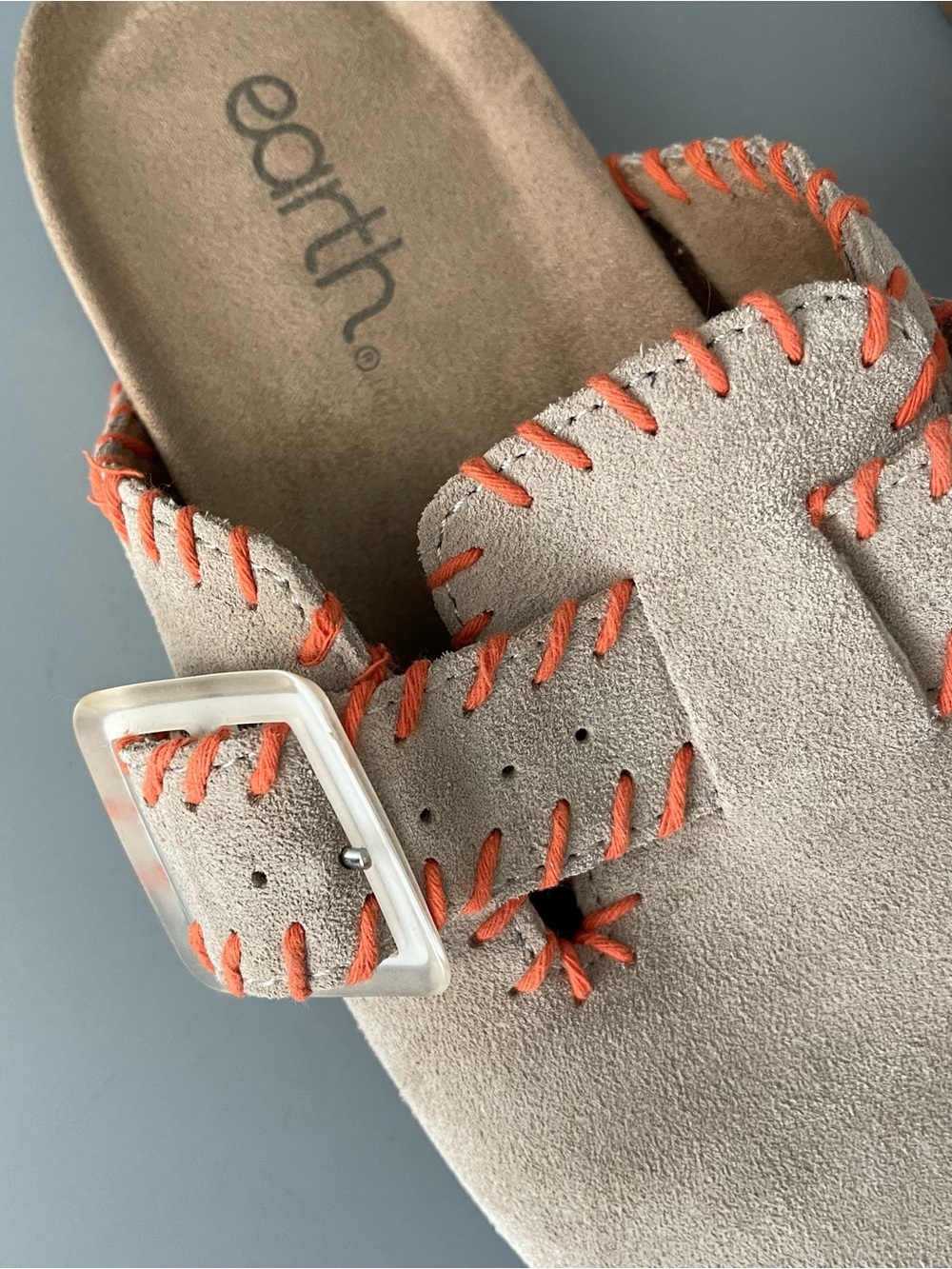 Earth Gena Leather Slip On Comfort Clog Taupe Orange 7 Boho Southwestern Foam - Picture 11 of 16